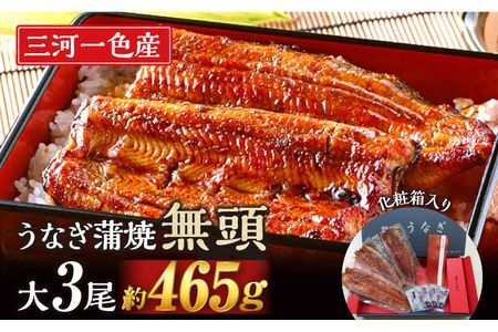 三河一色産うなぎ蒲焼　大サイズ3尾　無頭(1尾約155g)・M116