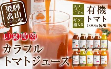 先行予約 飛騨高山で採れた有機栽培トマトを使って作ったトマトジュース（箱）180ml×10本  無添加 砂糖・塩・保存料不使用 種類おまかせ 品種色々 熨斗 品種色々 のし 有限会社 山藏農園 JC002VC13