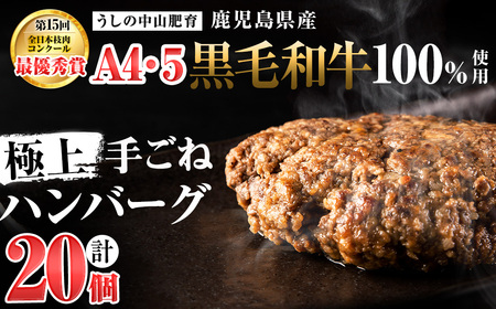 ＜A4・A5等級＞鹿児島県産黒毛和牛100%使用極上手ごねハンバーグ計3kg(150g×20個) 黒毛和牛 和牛 ハンバーグ 冷凍ハンバーグ 肉 牛肉 国産 九州産 鹿児島県産 ミンチ 100% 小分け A4 A5 日本一 人気 b8-037