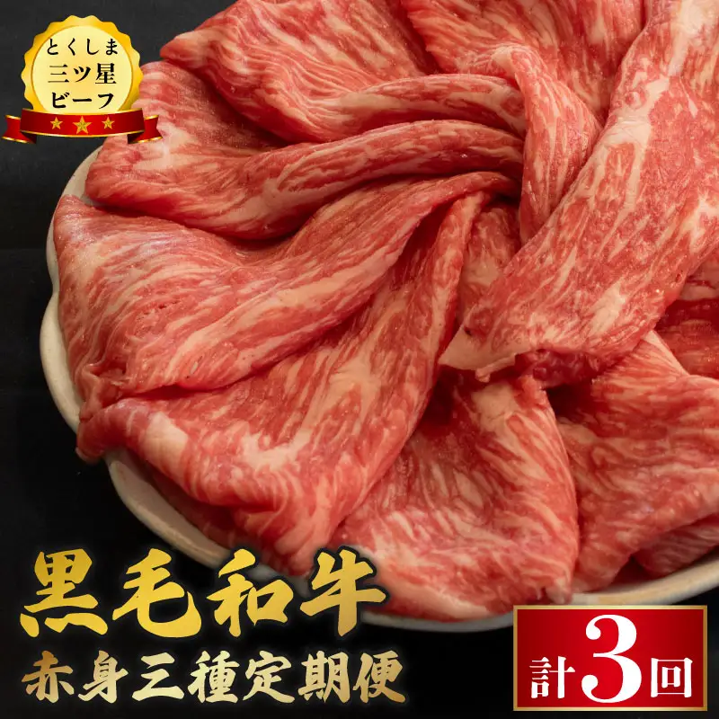 牛肉 定期便 3回 赤身 和牛 とくしま三つ星ビーフ 阿波牛 ぎゅうにく 牛 肉 すきやき すき焼き