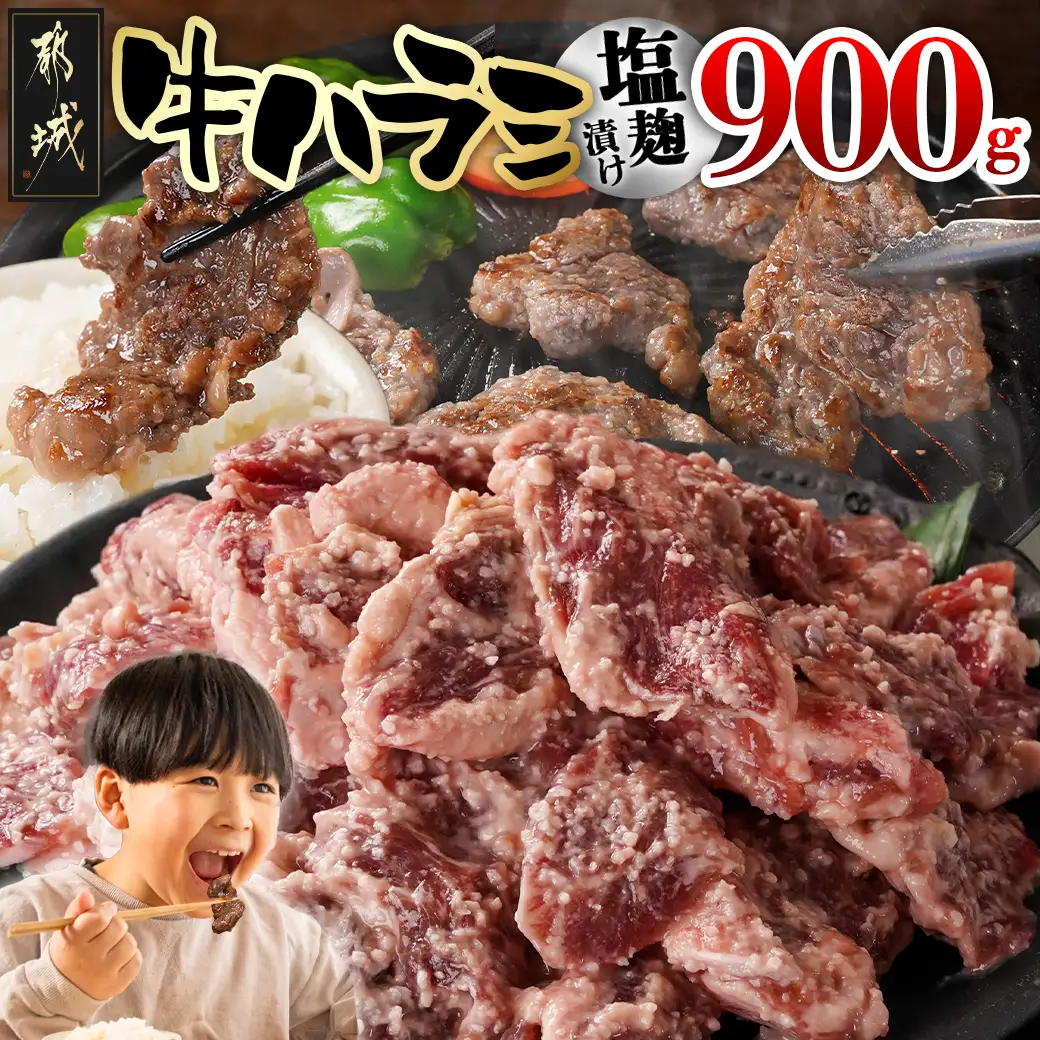 牛ハラミ 塩麹タレ漬け900g〔LG8J-33-025-900g〕_(都城市)  味付き 牛肉 真空 小分け