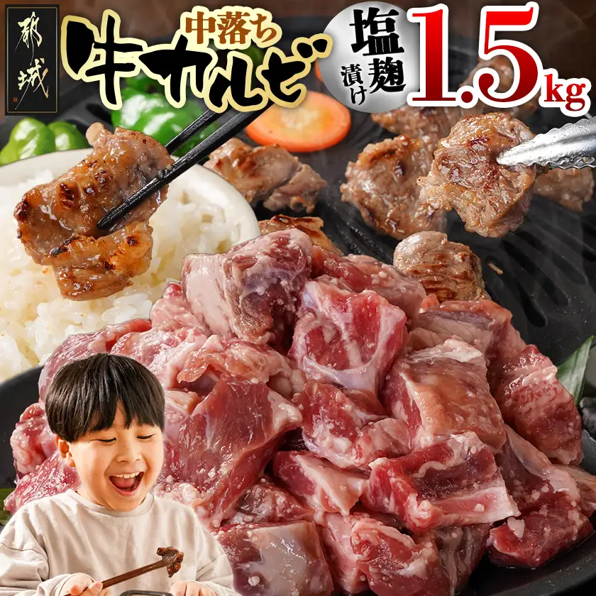 牛中落ちカルビ 塩麹タレ漬け1.5kg〔12J-33-020-1500g〕_(都城市)  味付き牛中落ちカルビ 300g×5パック 真空 小分け 1500g