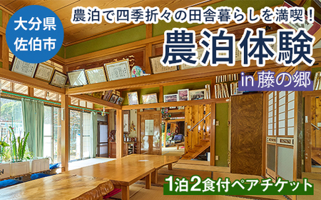  一般財団法人 観光まちづくり佐伯 【ふるさと納税】農泊体験・藤の郷 ペア1泊2食(ペアチケット) 体験 宿泊体験 チケット 民泊 宿泊 農村 食事付き 大分県 佐伯市【HD240】【さいき本舗 城下堂】