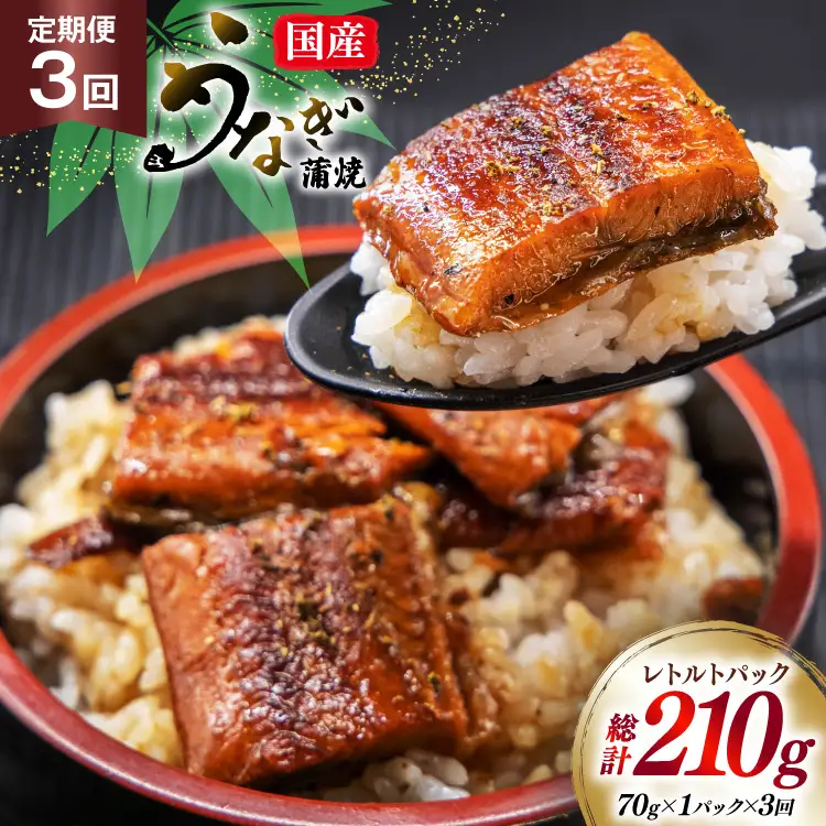 うなぎ 国産 訳あり 常温 蒲焼 定期便 レトルト 70g 1パック 3回 総計210g タレ 山椒 付き [マルニうなぎ加工 静岡県 吉田町 22424470]