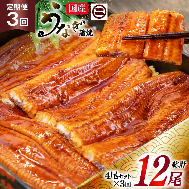 うなぎ 国産 蒲焼 定期便 145g前後 4尾 3回 総計12尾 真空パック タレ 山椒 付き 冷凍 [マルニうなぎ加工 静岡県 吉田町 22424476]