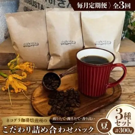 【毎月定期便】《豆3種計300g》ネコグラ珈琲焙煎所の煎りたて挽きたてコーヒーセット全3回_飲料・ドリンク コーヒー豆 コーヒー・コーヒー豆 珈琲 珈琲豆  定期便 定期便  _【4064341】