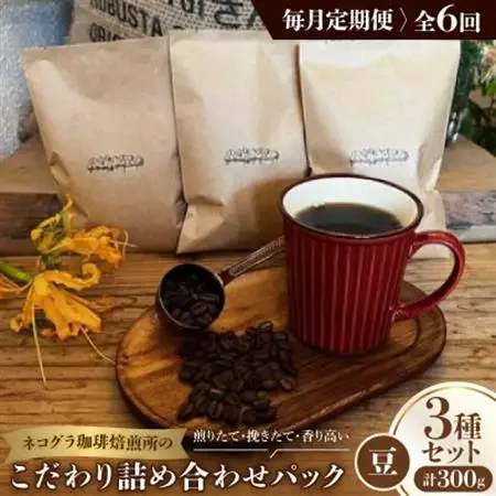 【毎月定期便】《豆3種計300g》ネコグラ珈琲焙煎所の煎りたて挽きたてコーヒーセット全6回_飲料・ドリンク コーヒー豆 コーヒー・コーヒー豆 珈琲 珈琲豆  定期便 定期便  _【4064361】