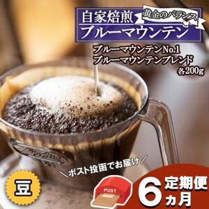 定期便 6ヶ月 黄金のバランス ブルーマウンテン (豆・増量)【ポスト投函】 2種 各200g
