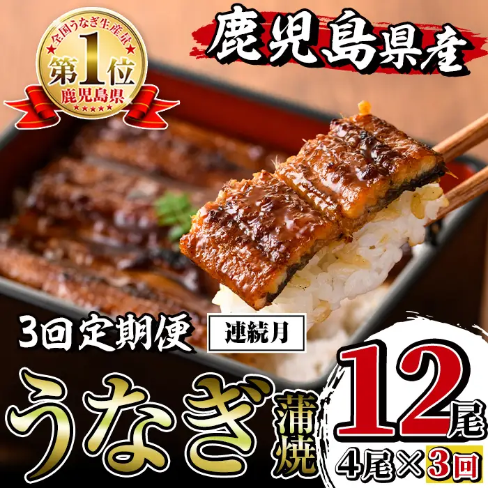 i1083-A ＜定期便・計3回(連続月)＞鹿児島県産うなぎ蒲焼4尾セット＜(約140g×4・計約560g)×全3回＞ うなぎ 鰻 ウナギ 4尾 蒲焼き 国産 鹿児島県産 焼きたて 生産量日本一 真空パック おかず 晩御飯 特別な日 土用の丑の日 丑の日 定期便 【薩摩川内鰻】
