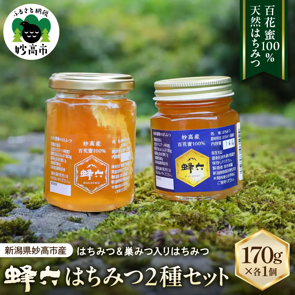 蜂六　はちみつ170g、巣みつ入りはちみつ170ｇ　2個セット