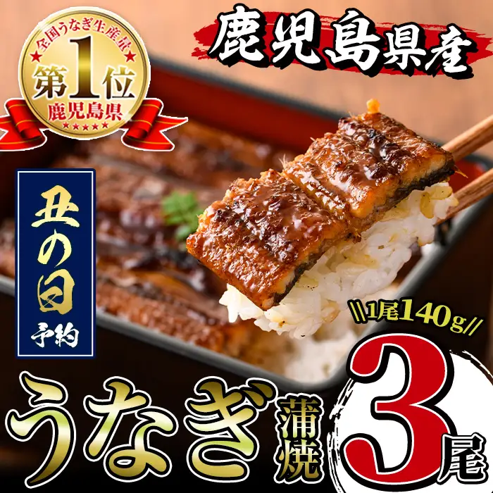 i506-us 【丑の日までに配送】鹿児島県産うなぎ蒲焼3尾セット(約140g×3・計約420g) うなぎ 鰻 ウナギ 3尾 蒲焼き 国産 鹿児島県産 焼きたて 生産量日本一 真空パック おかず 晩御飯 特別な日 土用の丑の日 丑の日 定期便 【薩摩川内鰻】
