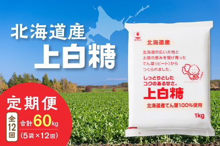 【12回定期便】ホクレンの上白糖1kg×5袋【 定期便 てん菜  北海道産 砂糖 お菓子 料理 調味料 ビート お取り寄せ 北海道 清水町  】_S012-0076