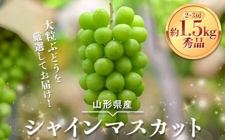 ≪2026年先行予約≫【安達農園】山形県産 大粒ぶどう シャインマスカット 約1.5kg（2～3房） 秀品 2026年9月中旬から順次発送 F2Y-6147
