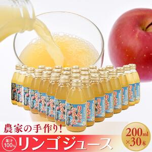 農家の手作り！果汁100%リンゴジュース（200ml×30本) | りんご ジュース 長野 信州