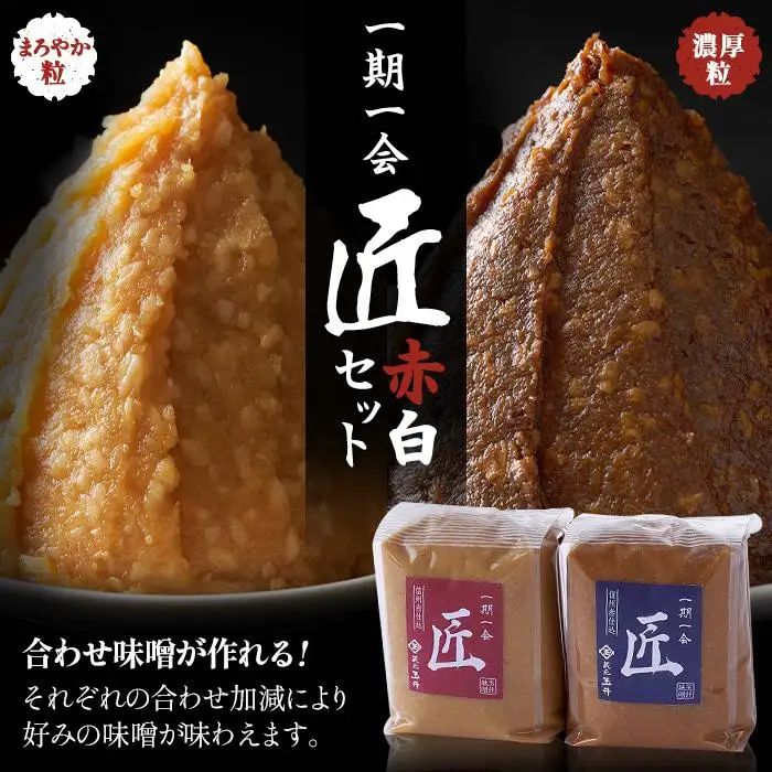 ＜玉井味噌＞筑北伝統みそ造り　一期一会 匠 白味噌 & 赤味噌 セット （ 1kg × 2個 ）