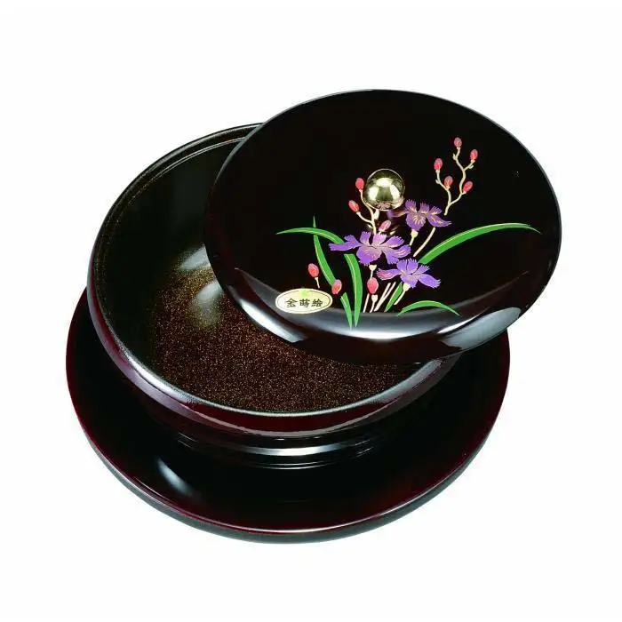 丸盆付菓子器 7.0寸 溜 山路(盛絵・内梨子地塗)【YG88】