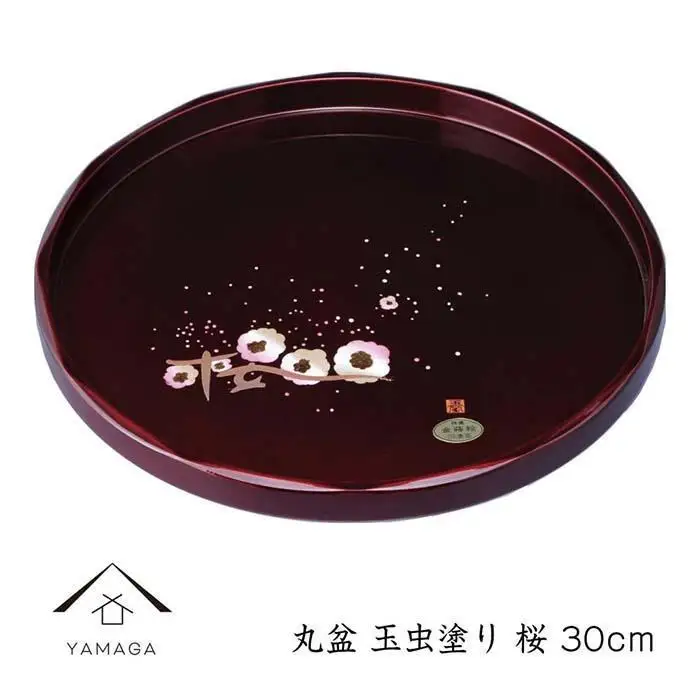 丸盆 玉虫塗 桜 30cm【YG256】