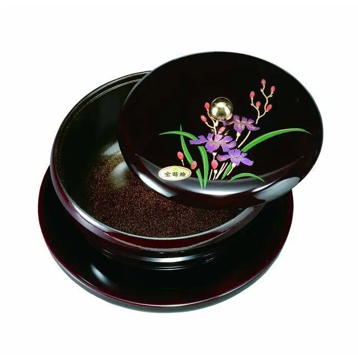 丸盆付菓子器 7.0寸 溜 山路(盛絵・内梨子地塗)【YG88】