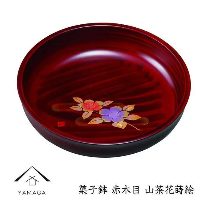 菓子鉢 赤木目 山茶花蒔絵【YG250】
