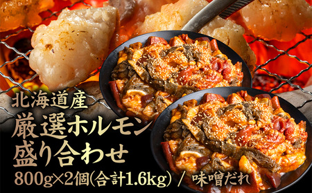 北海道産 厳選ホルモン盛り合わせ800g×2個(合計1.6kg)　味噌タレ【5700601】