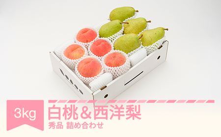 【先行予約】白桃 秀品 & 西洋梨 詰め合わせ 3kg 令和8年産 2026年産 果物 フルーツ 桃 洋梨 ns-fshyx3	