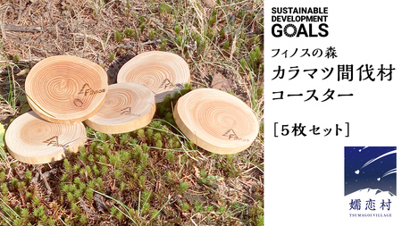 【 SDGs 】フィノスの森 カラマツ間伐材 コースター 5枚セット [BI004tu]