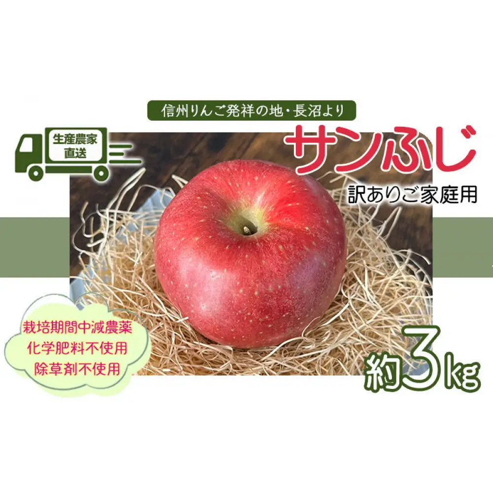 生産農家直送 人にやさしい 長沼りんご・サンふじ3kg（ご家庭用） | りんご フルーツ 