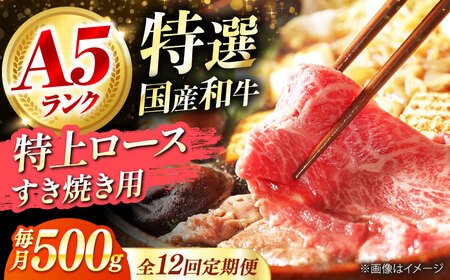 【全12回定期便】国産和牛特上ロースすき焼き用 500ｇ[AOAI056]すき焼き