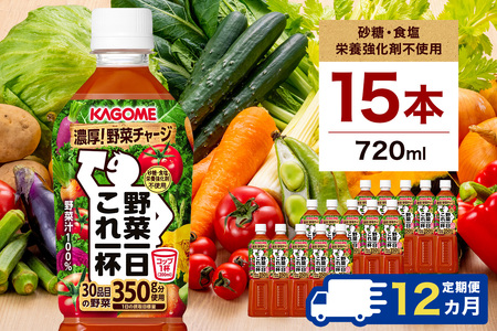 【定期便12ヵ月】カゴメ 野菜一日これ一杯 720ml 15本 ns111-031 KAGOME 野菜飲料 ﾍﾟｯﾄﾎﾞﾄﾙ飲料 GABA ﾄﾏﾄ 野菜100％ 食物繊維 ﾋﾞﾀﾐﾝ