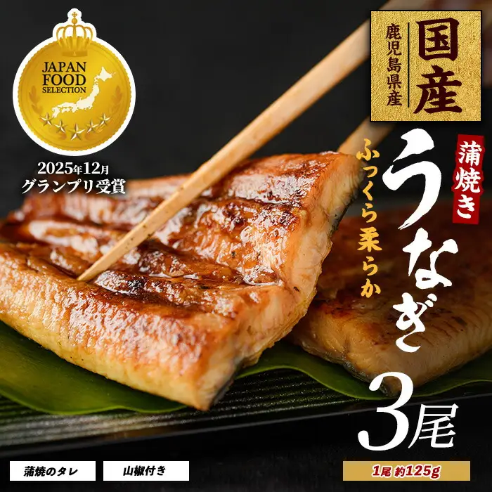 鹿児島県産 うなぎ蒲焼 じっくり焼き約125g×3尾 化粧箱入り 大新 IB021-008 うなぎ うなぎ