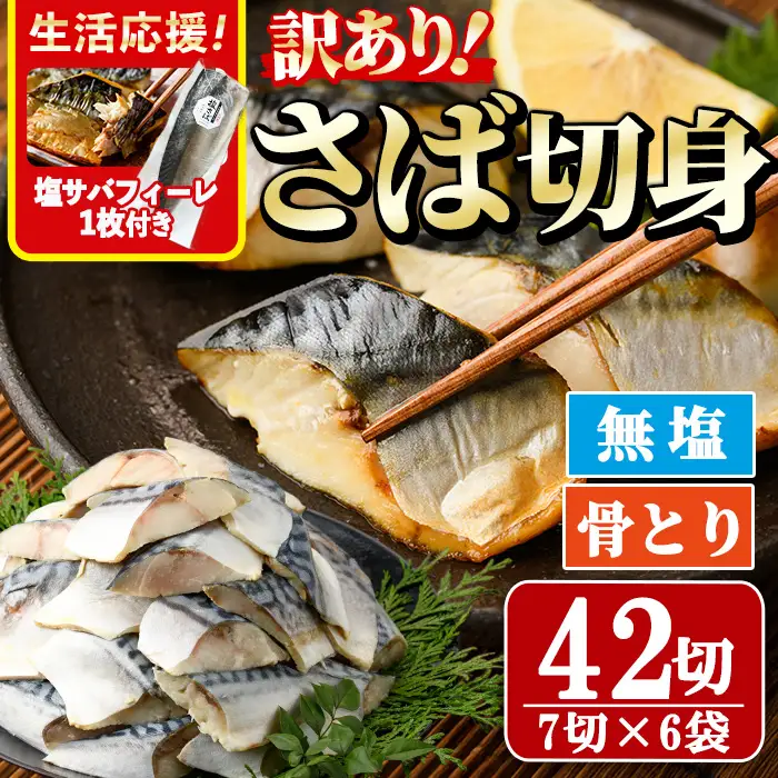 ＜生活応援！塩サバフィーレ付き＞＜訳あり＞骨取り無塩 さば切身(42切れ) 小分け 魚 冷凍  【AW-51】【丸正水産】