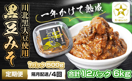 【定期便・隔月 全4回】農家の手作り 黒豆みそ 500ｇ入り 合計12パック(3パックを4回） 五つ星ひょうご おいしい定期便 TS-SUBSC-BT15-12P