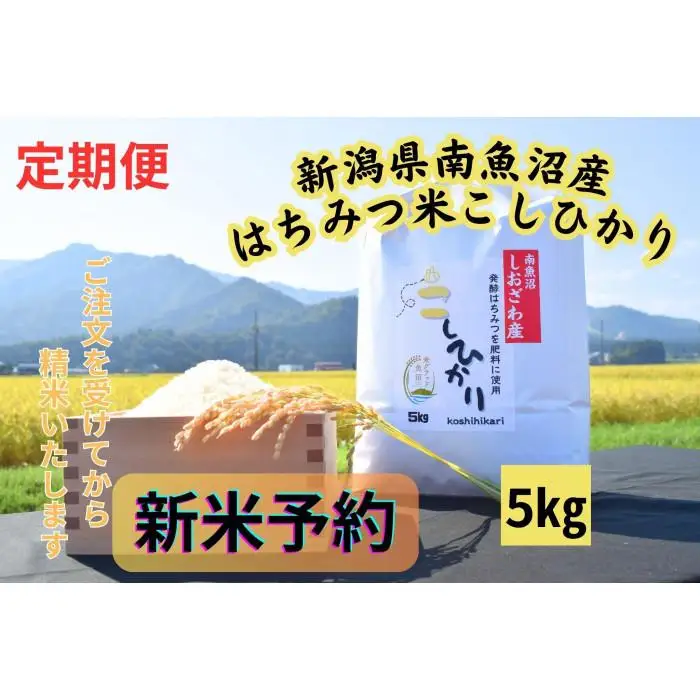 【令和8年産・新米予約・定期便】新潟県南魚沼産（塩沢地区）はちみつ米コシヒカリ 5kg×３か月　※蜂蜜発酵液肥料栽培【定期便 銘柄米 ブランド米 精米 こしひかり】【2026年9月下旬より1ヶ月以内に順次発送予定】