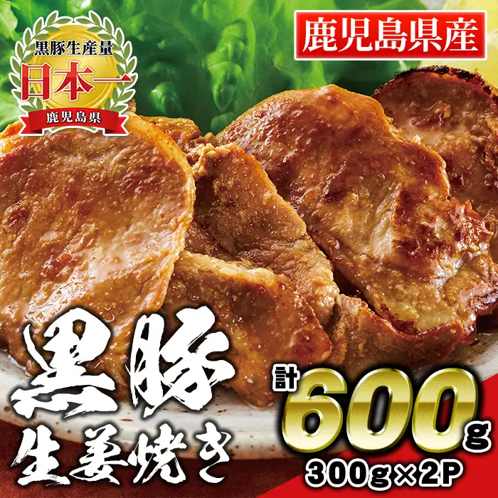 A0-43 鹿児島県産  黒豚生姜焼き(計600g・300g×2パック) 黒豚 豚 ぶた 肉 ロース 生姜 味付 惣菜 夕飯 おかず 焼くだけ 簡単調理 冷凍 【財宝】