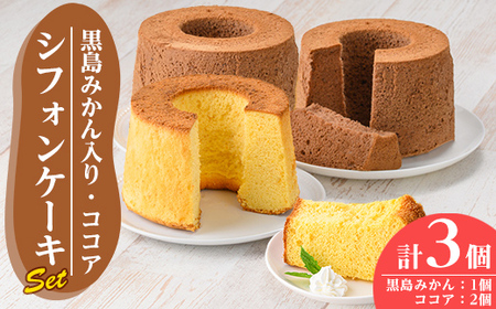 msm-020 シフォンケーキセット 計3個(黒島みかん1個・ココア2個)【大里特産品加工グループ「あしたよなぁー」】三島村 シフォンケーキ ケーキ セット みかん ココア お菓子 おかし 焼き菓子 焼菓子 洋菓子 スイーツ おやつ 冷凍