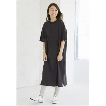 マタニティから使えるモーハウスの授乳服　シンプルワンピース(チャコール)_装飾品・工芸品 女性・レディース 洋服 _【配送不可地域：離島・沖縄県】【1590249】