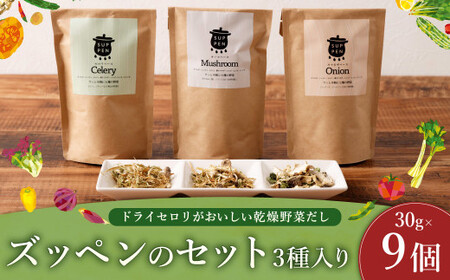C29 ドライセロリがおいしい乾燥野菜だし ズッペンのセット 30g×9個 野菜 乾燥 ドライ だし スープ セロリ  福岡県 みやま市