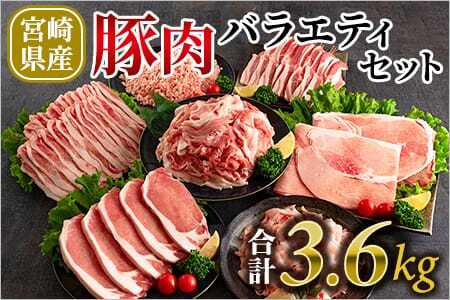 宮崎県産豚肉バラエティーセット3.6kg 冷凍 便利 小分け 個包装 ひき肉 ロース バラ 薄切り ひき肉 切り落とし