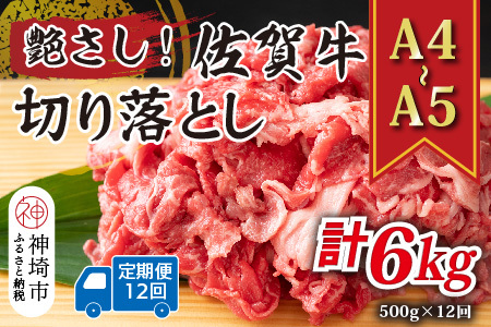 【12か月定期便】【A4～A5】佐賀牛切り落とし 500g×12回(H112311)