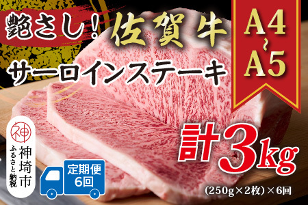 【6か月定期便】【A4～A5】佐賀牛サーロインステーキ 計500g×6回(H112194)