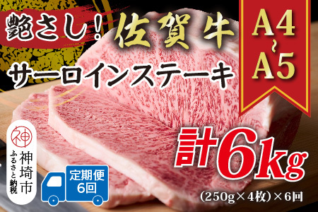 【6か月定期便】【A4～A5】佐賀牛サーロインステーキ 計1kg×6回(H112197)