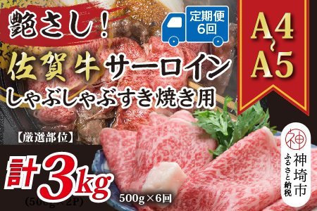 【6か月定期便】【厳選部位】【A4～A5】佐賀牛サーロイン 500g×6回(H112203)