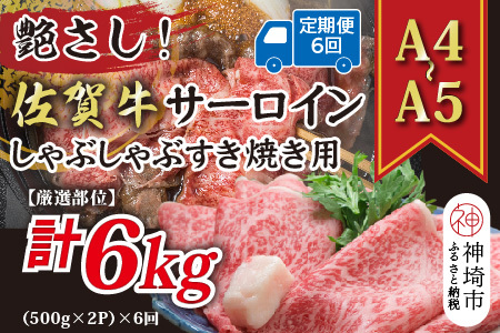 【6か月定期便】【A4～A5】佐賀牛サーロイン 1kg(小分け)×6回(H112209)