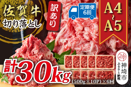【6か月定期便】訳あり【A4～A5】佐賀牛切り落とし 5kg(小分け)×6回(H112325)
