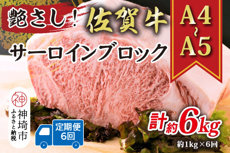 【6か月定期便】【A4～A5】佐賀牛サーロインブロック 約1kg×6回(H112269)