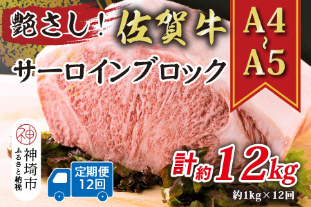 【12か月定期便】【A4～A5】佐賀牛サーロインブロック 約1kg×12回(H112270)