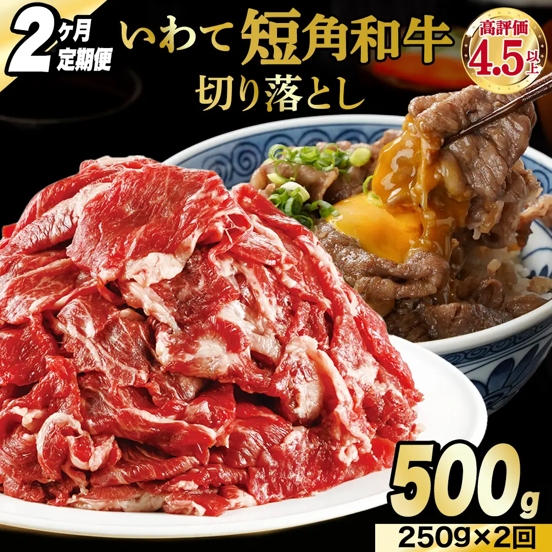 ＼2ヶ月連続 定期便／ 切り落とし 牛肉 赤身 肉 いわて 短角和牛 250g (総計 500g) 小分けパック 真空冷凍 | 牛肉 肉 赤身 短角 和牛 国産牛肉 ブランド牛 切り落し 大容量 牛丼 肉じゃが 煮込み 煮物 小分け 真空パック 使い勝手の良い牛肉 数量限定 (AB110)