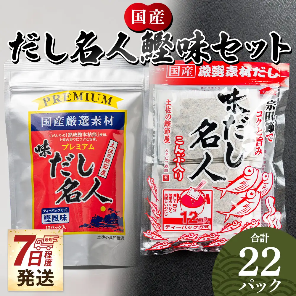 だし 名人鰹味セット 出汁パック 計２２パック 高知県香南市 だし mk-0027