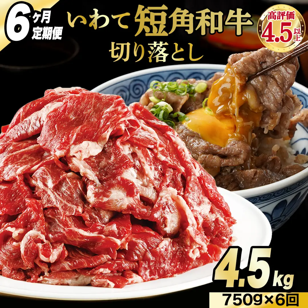 ＼6ヶ月連続 定期便／ 切り落とし 赤身 肉 牛肉 いわて 短角和牛 750g (総計 4,500g) (AB122)