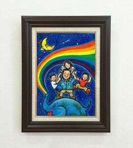 W102　ご家族の肖像童画　F4号【徳 治昭 童画 原画 絵 絵画 額 キャラクター 大阪 八尾市】
